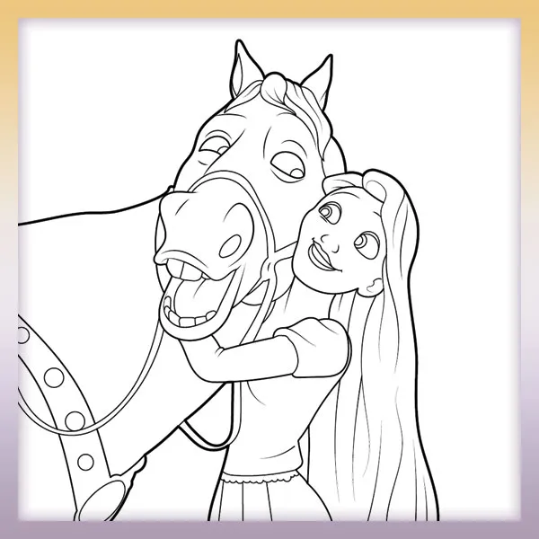 Rapunzel and Horse - Tangled | Online coloring page