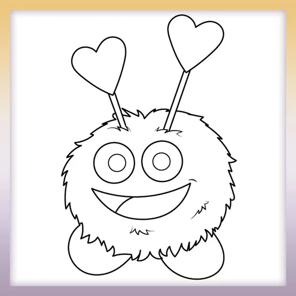 Fluffy Valentine Monster | Online coloring page