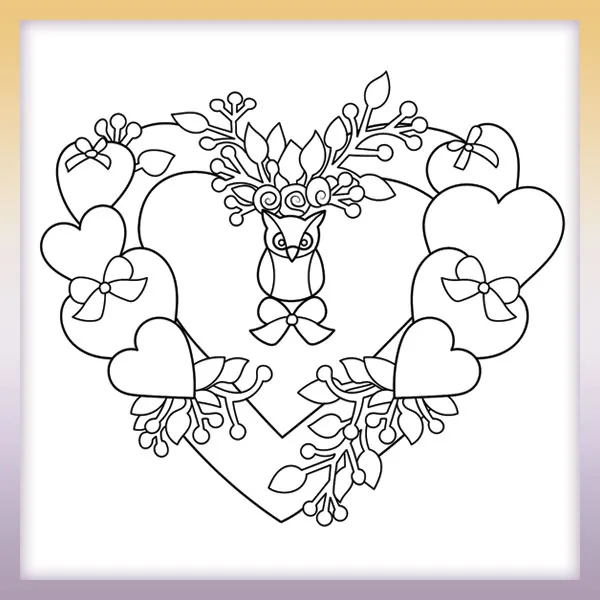 Heart and Owl decoration | Online coloring page