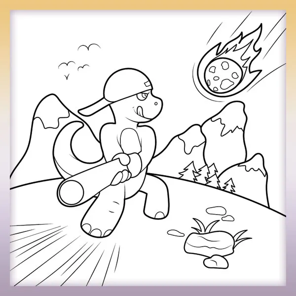 A dinosaur is playing baseball | Online coloring page