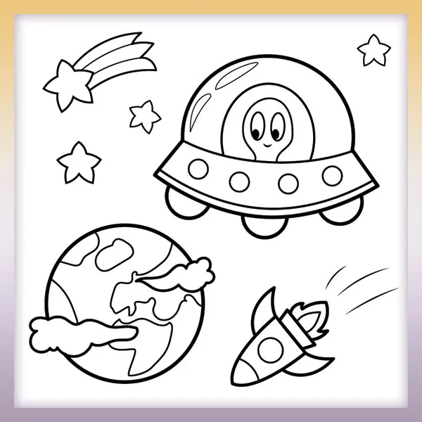 Alien and Earth | Online coloring page
