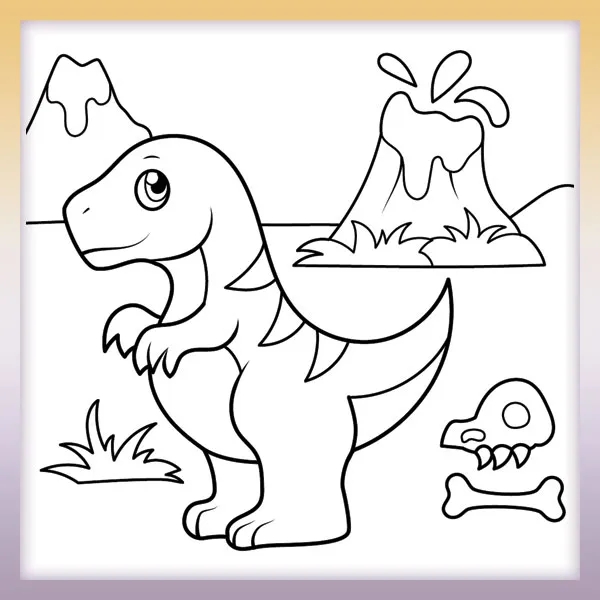 Dinosaur and a volcano | Online coloring page