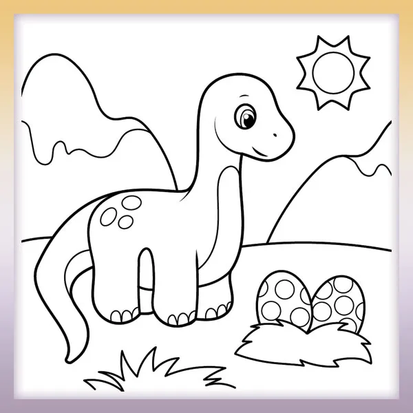 Dinosaur and eggs | Online coloring page