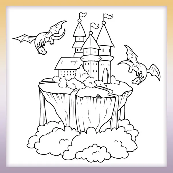 Castle and dragons | Online coloring page