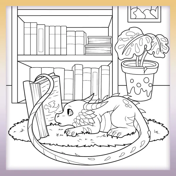 Dragon reading books | Online coloring page