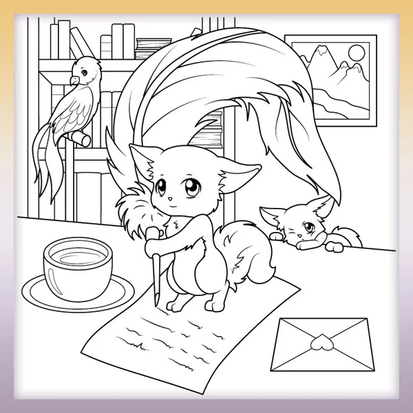Creature writes letters | Online coloring page