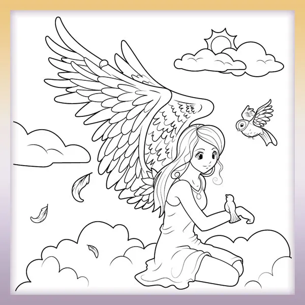 Angel in the clouds | Online coloring page