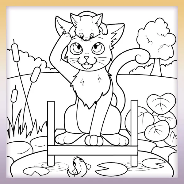Cats watching a fish | Online coloring page