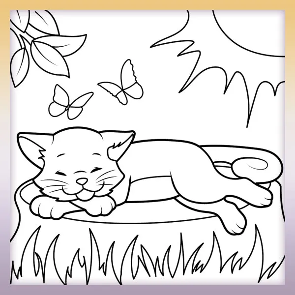 Cat enjoying the sun | Online coloring page