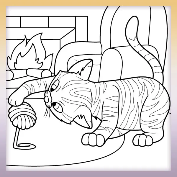 Cat playing with wool | Online coloring page