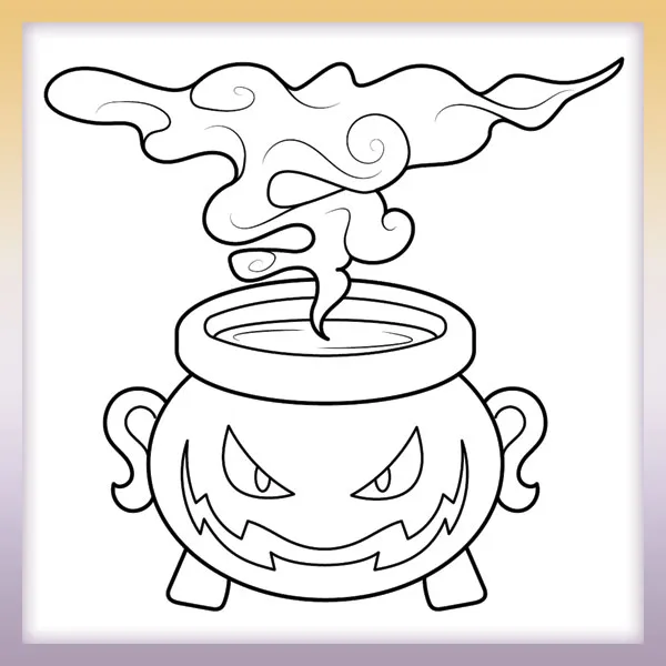 Steaming cauldron | Online coloring page