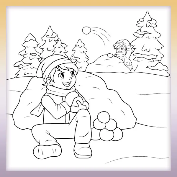 Snowball fight | Online coloring page
