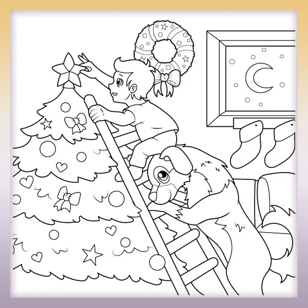 Christmas tree decorating | Online coloring page