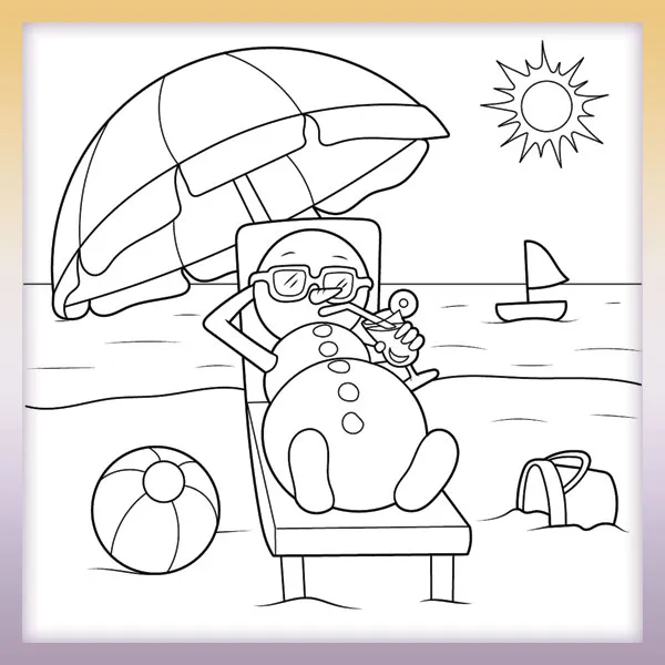 Snowman on the beach | Online coloring page