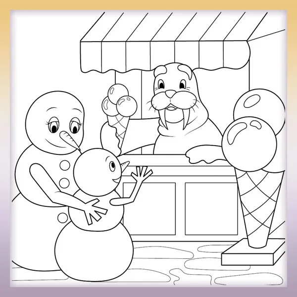 Snowmen buying ice cream | Online coloring page