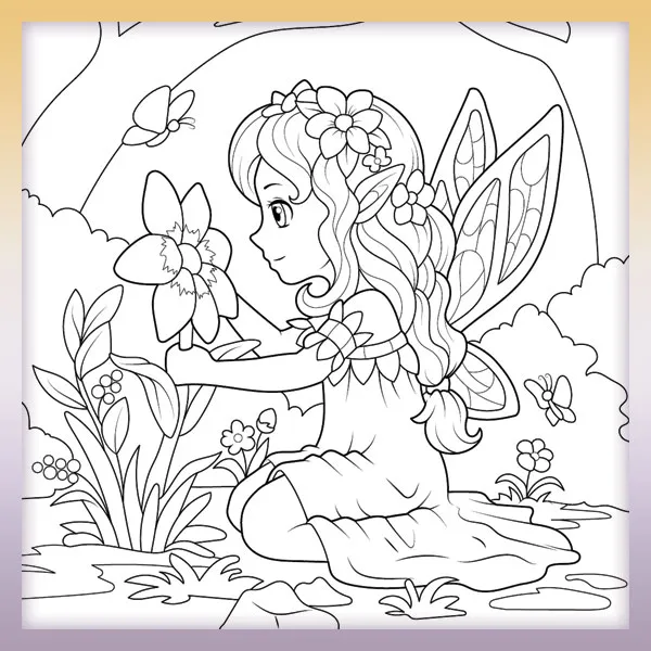 A fairy in a forest | Online coloring page