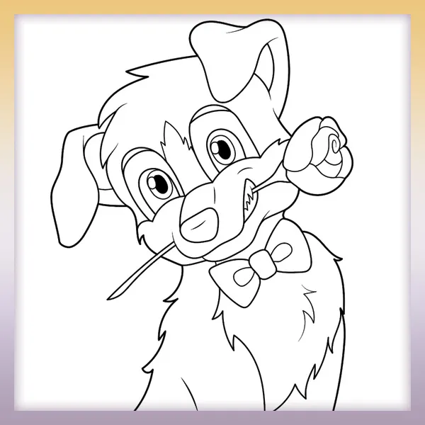 Dog with a rose | Online coloring page