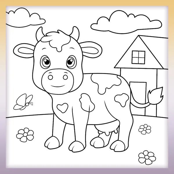 A cow in the meadow | Online coloring page