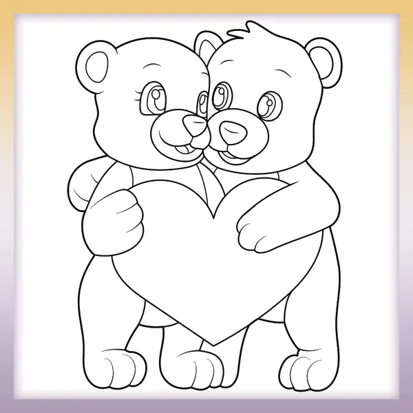 Bears with a heart | Online coloring page