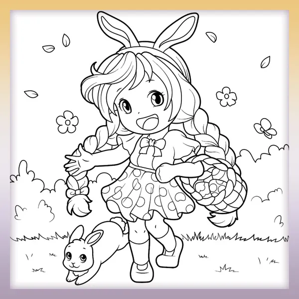 Cute Easter girl | Online coloring page