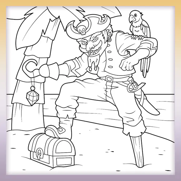 Pirate with a treasure | Online coloring page