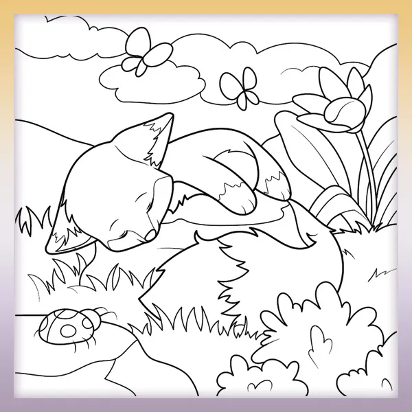 Sleeping fox | Online coloring page