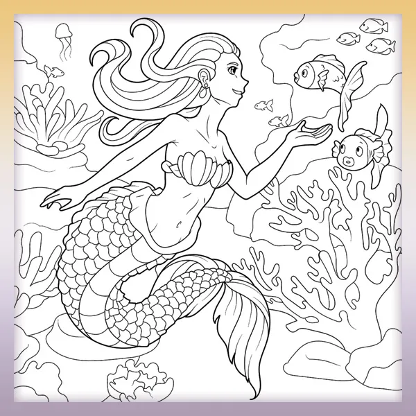 Mermaid with fish | Online coloring page
