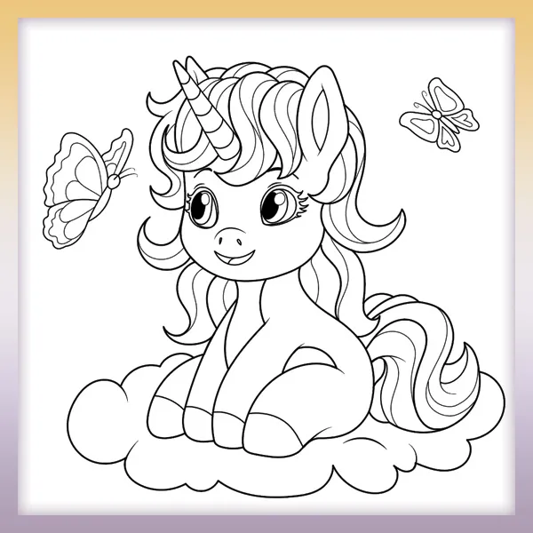 Unicorn and butterflies | Online coloring page