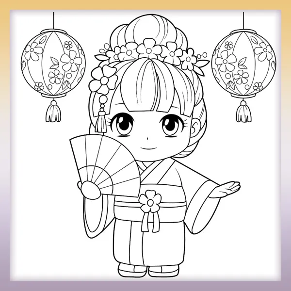 Small geisha | Online coloring page