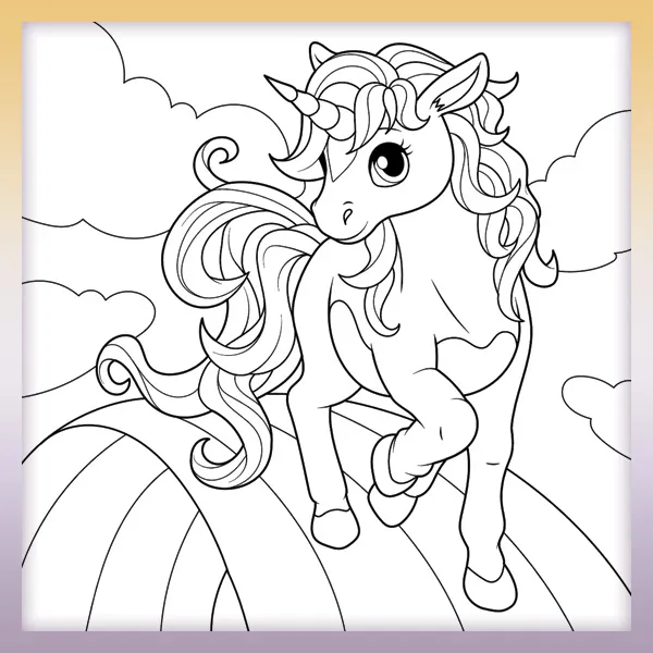 Unicorn on a rainbow | Online coloring page