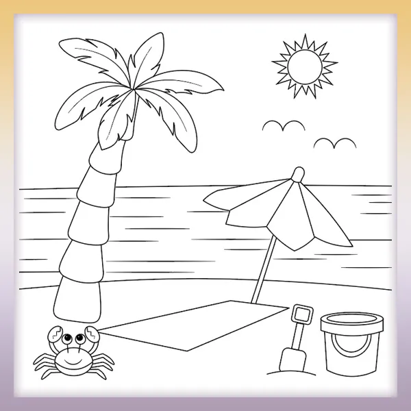Beach with umbrella | Online coloring page