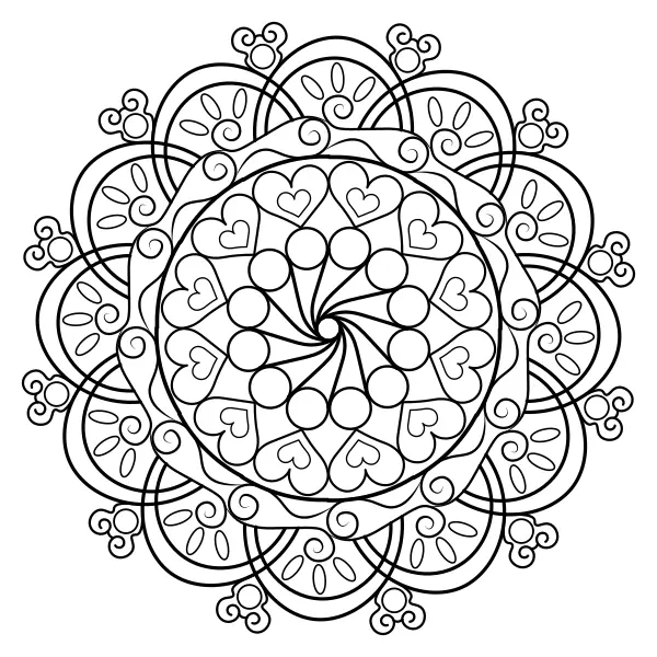 Mandala with Hearts | Online coloring pages for kids