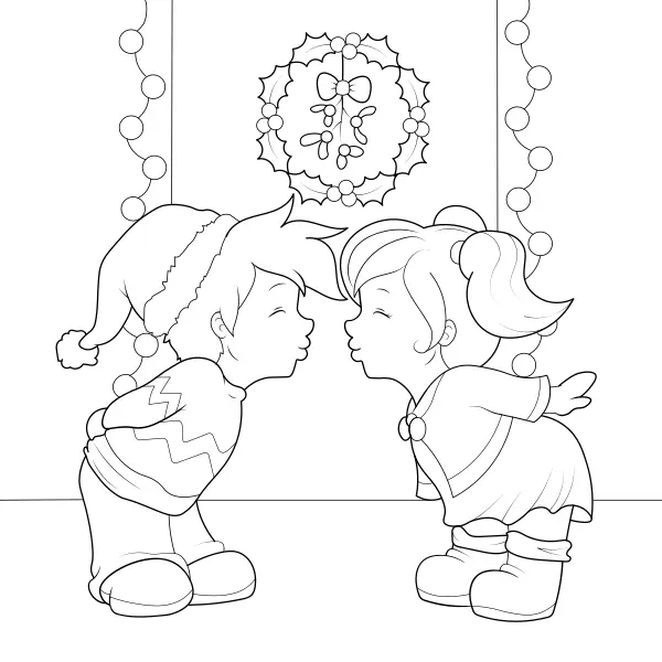 A Kiss Under the Mistletoe | Online coloring pages for kids