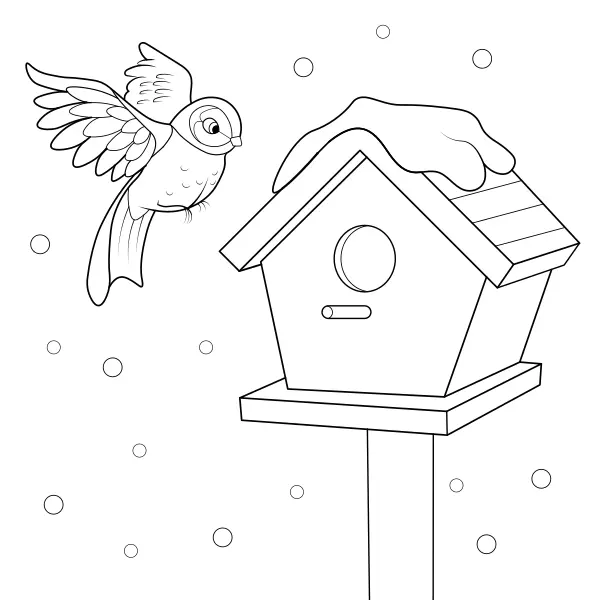 Birdhouse with a bird | Online coloring pages for kids