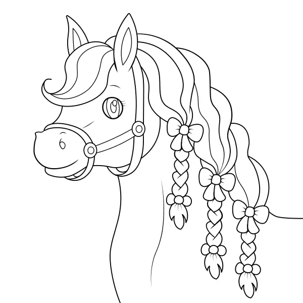 A horse with braids | Online coloring pages for kids