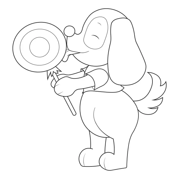 Dog with a lollipop | Online coloring pages for kids