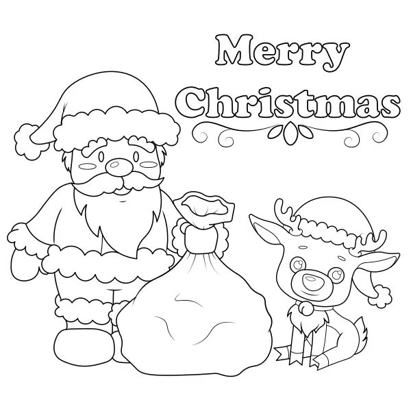 Santa and a Little Reindeer | Online coloring pages for kids