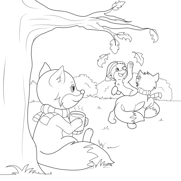 A Family of Foxes | Online coloring pages for kids