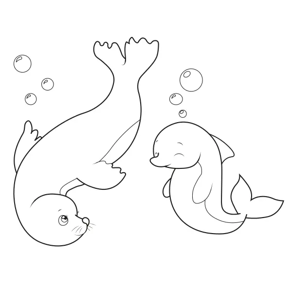 Seal and Dolphin | Online coloring pages for kids