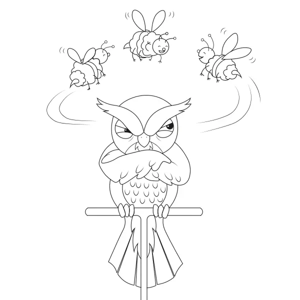 Owl and the Bumblebees | Online coloring pages for kids