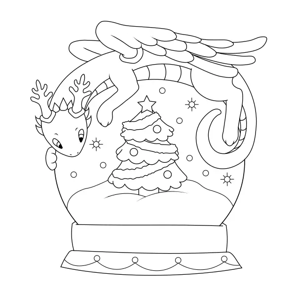 A Dragon on a Christmas Ornament | Online coloring pages for kids