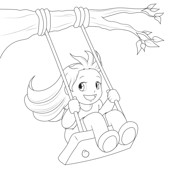 A Girl on a Swing | Online coloring pages for kids