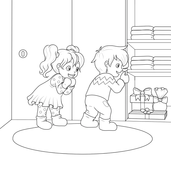 The kids found the presents | Online coloring pages for kids