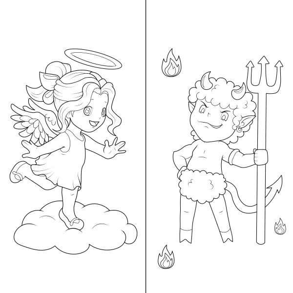 An Angel and a Little Devil | Online coloring pages for kids