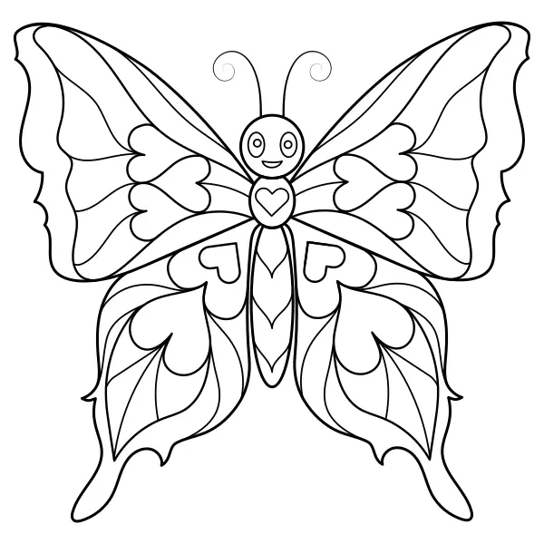 Mandala – Heart-Shaped Butterfly | Online coloring pages for kids