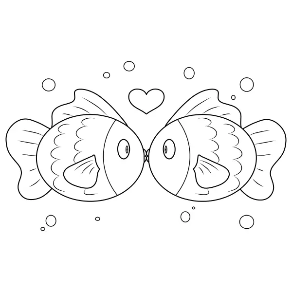 Fish in Love | Online coloring pages for kids