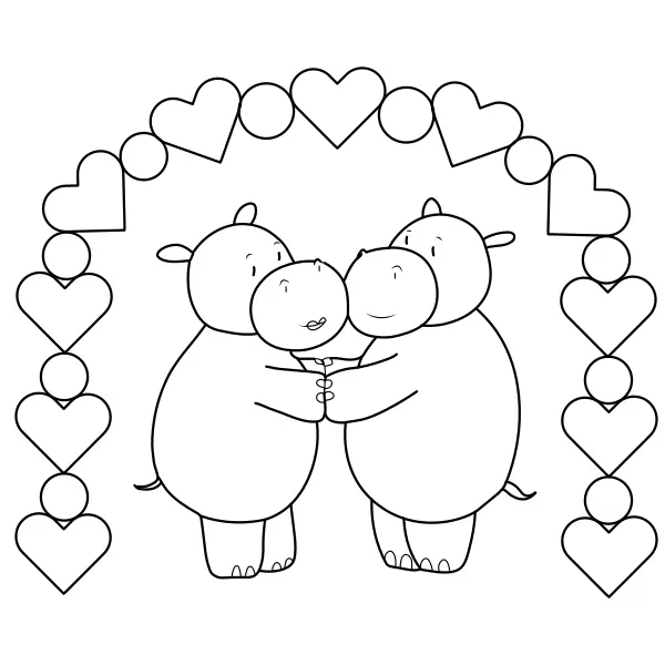 Hippos in Love | Online coloring pages for kids