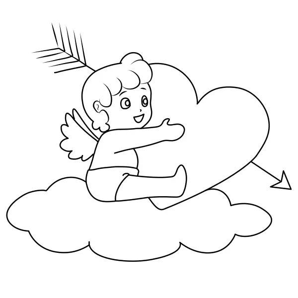 Cupid on cloud | Online coloring pages for kids