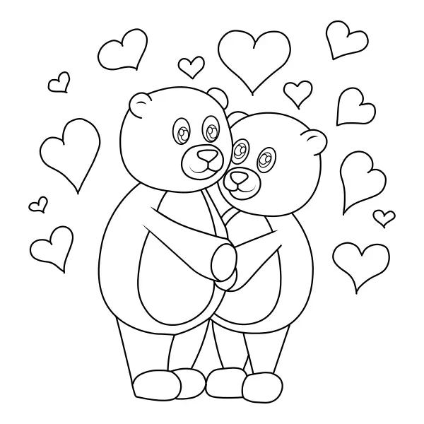 Teddies in love | Online coloring pages for kids