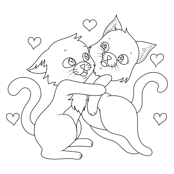 Cats in Love | Online coloring pages for kids